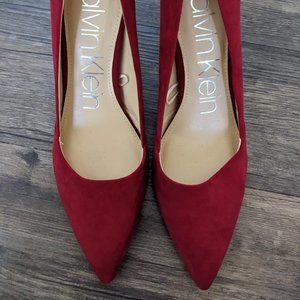 RED SUEDE CALVIN KLEIN STILETTO HEELS - PUMPS - WOMEN'S SIZE 9